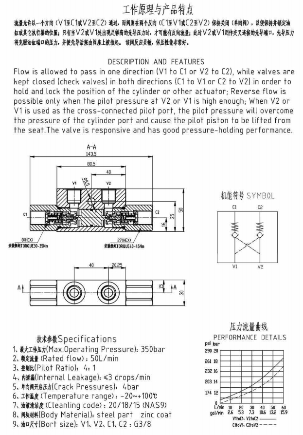 YYS1-01-00雙向液壓鎖Dual pilot-operated check valve